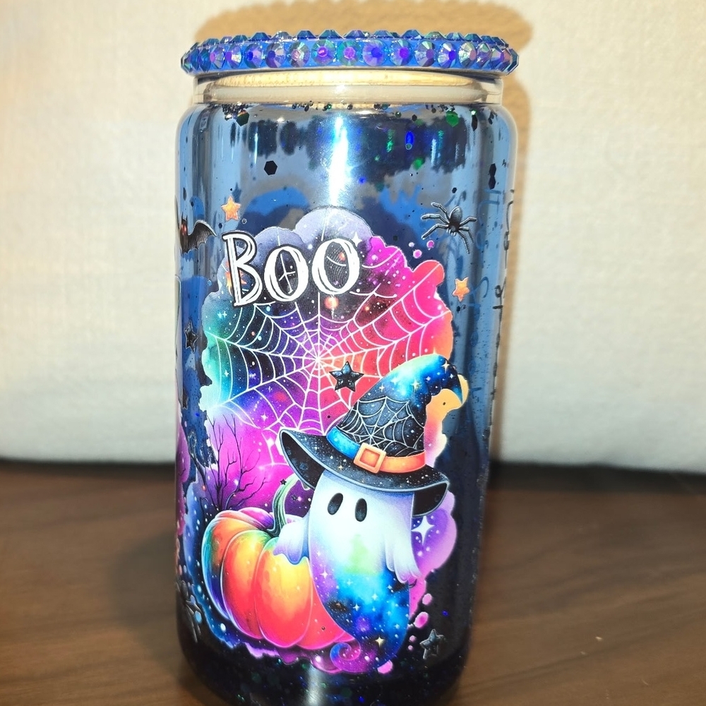 Halloween Ghost Jar with Colorful Design